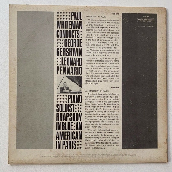 Paul Whiteman George Gershwin Rhapsody In Blue American In Paris Mono LP VG+ - Picture 2 of 8